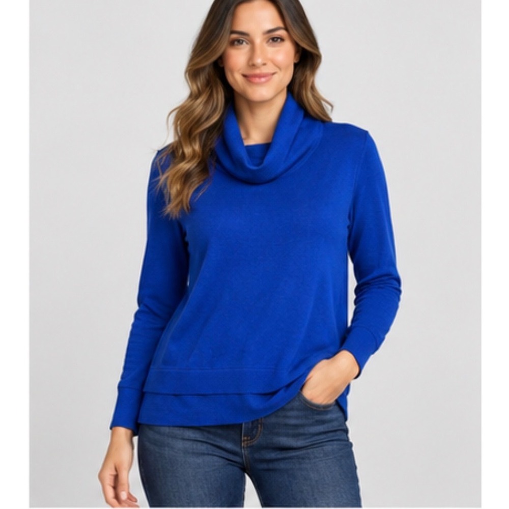 Cable & Gauge Womens M Royal Blue Turtleneck Button Front Sweater Office Siren